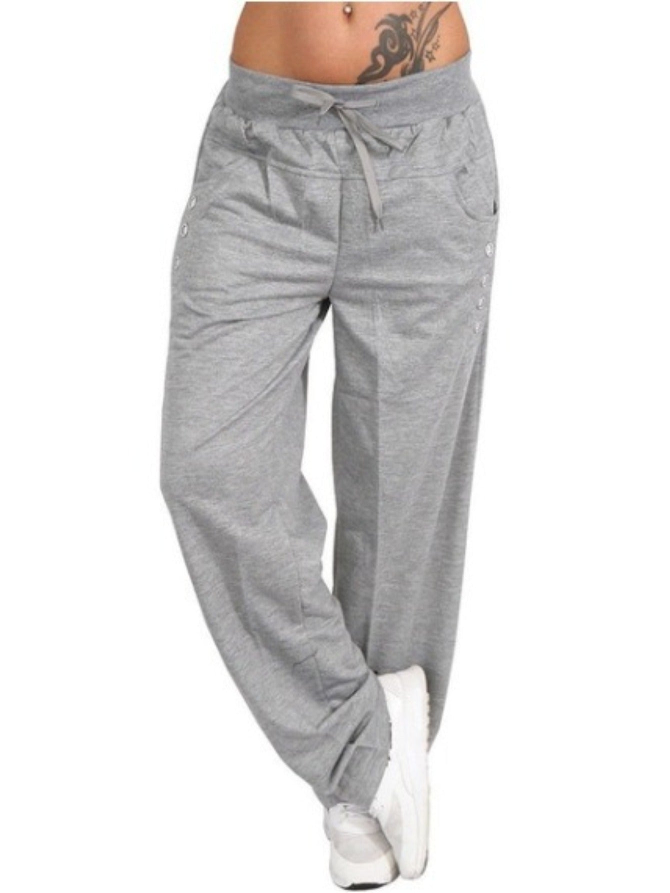 Plus Size, Drawstring Waist Wide Leg Pants Solid Color Casual Trousers Versatile Everyday Bottoms for Women