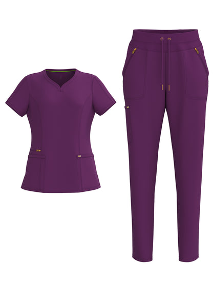 PandaFlex modern neck in Four-Way Stretch Fashion Scrubs Set V-Neck Short Sleeve Scrub Top & Straight Leg Cargo Pants for Nurses with zipper pockets 3372