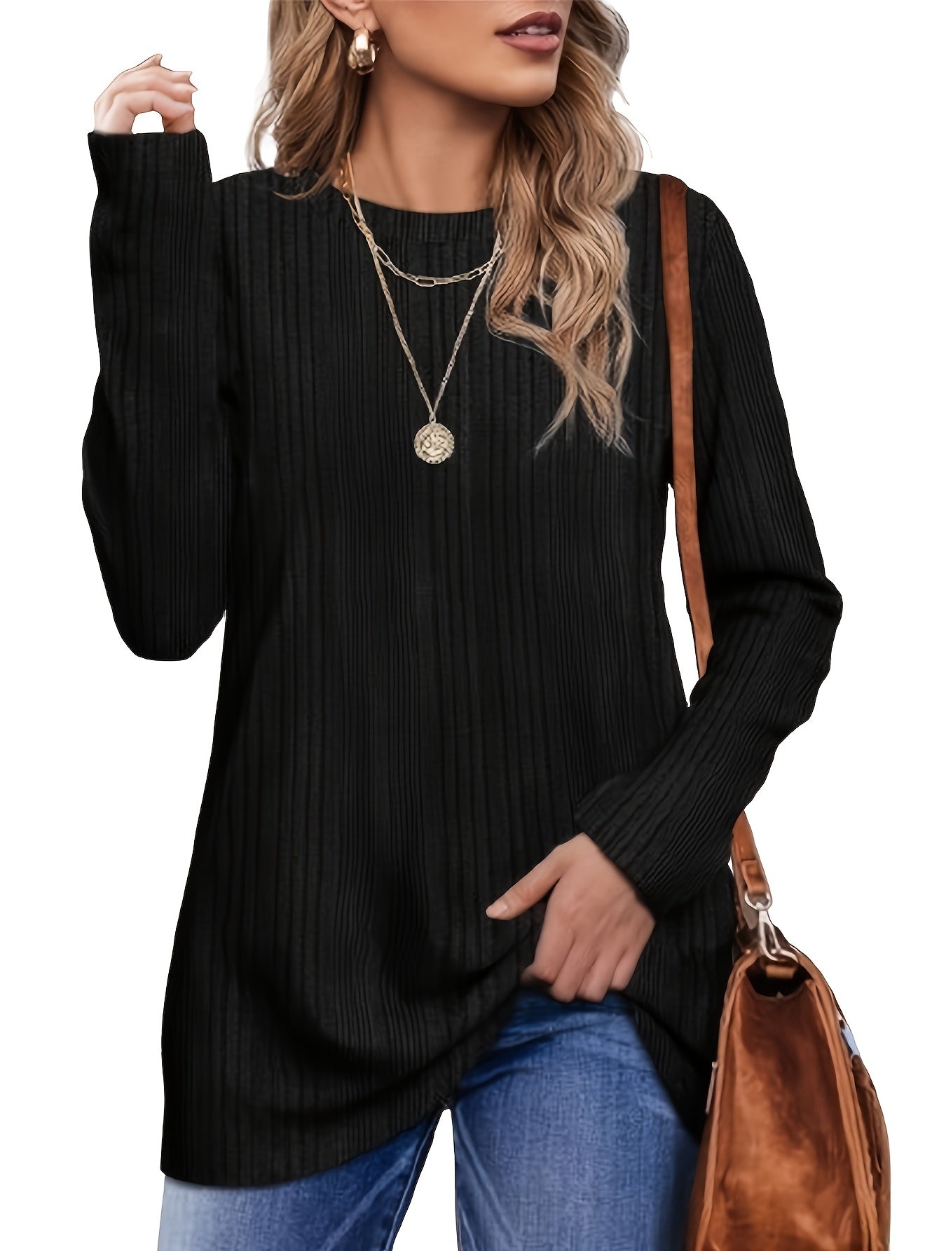 Three-piece Women's Long-sleeved European And American Fashion Sweater, Casual Round-neck Light And Loose T-shirt