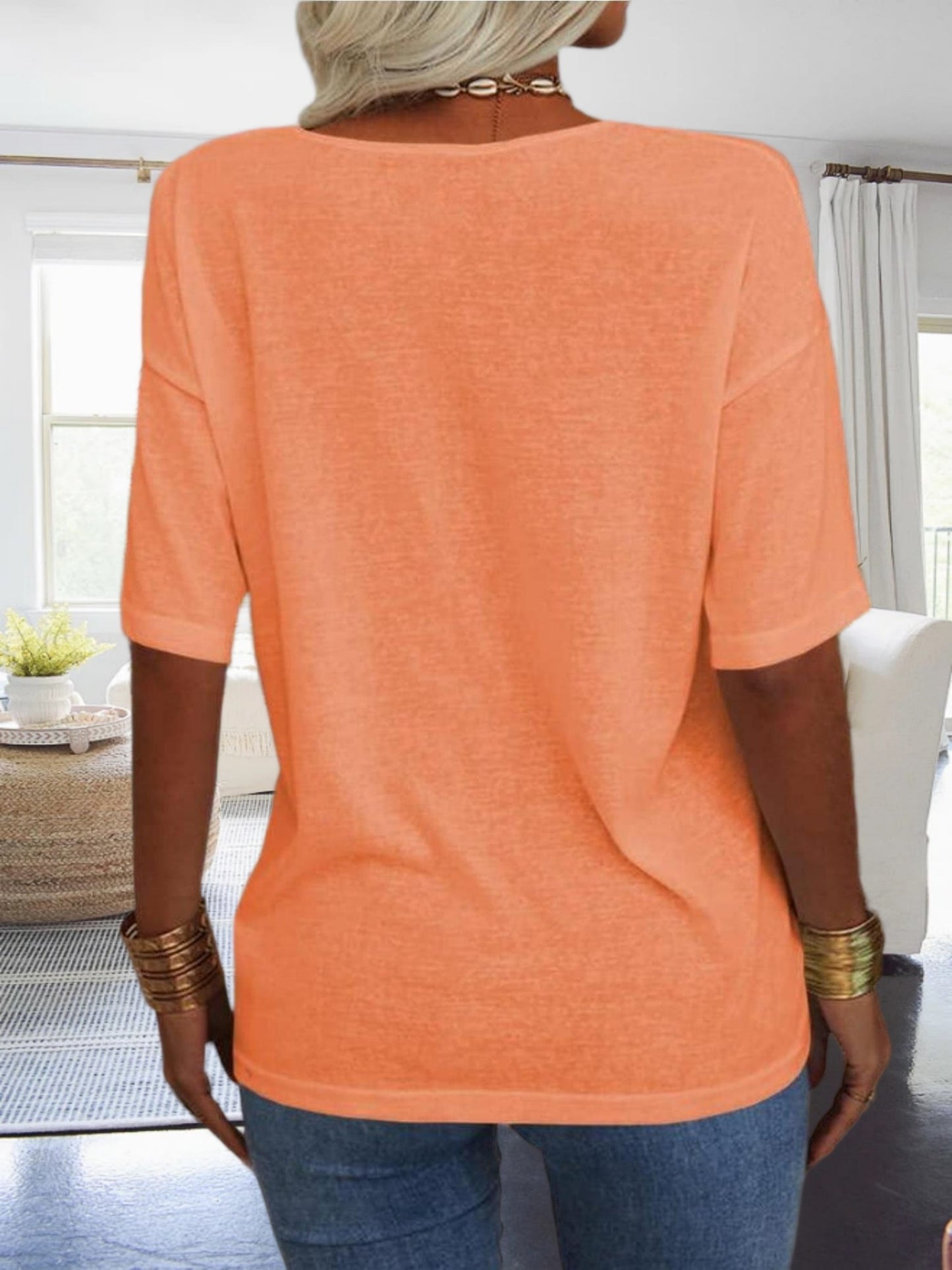 Women's Casual Loungewear Top, Loose V-Neck Short Sleeve Shirt, Soft Comfy Basic Daily Home Wear