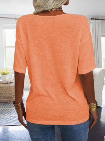 Women's Casual Loungewear Top, Loose V-Neck Short Sleeve Shirt, Soft Comfy Basic Daily Home Wear