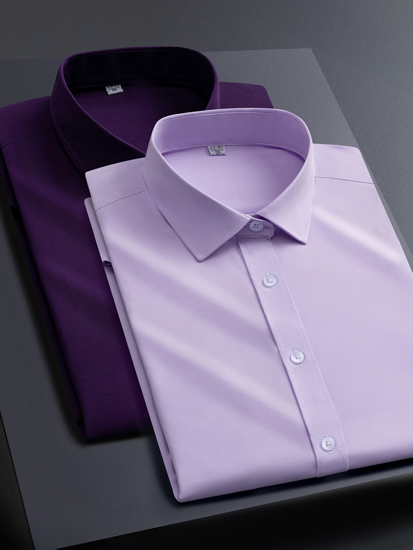 2pcs Men's Long Sleeve Dress Shirts - Elegant White, Stretchy Fabric, Business Casual, Unwrinkled, Single-Breasted with Lapel Collar, All-Season Wear, Casual Attire|Elegant Lapel Shirt|Stretchy Fabric