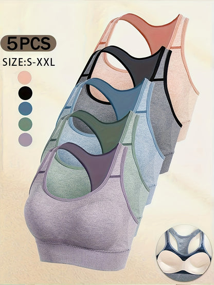 5pcs Set of Women'S Sports Bra, Seamless Back Without Steel Ring, Fitness Yoga Bra