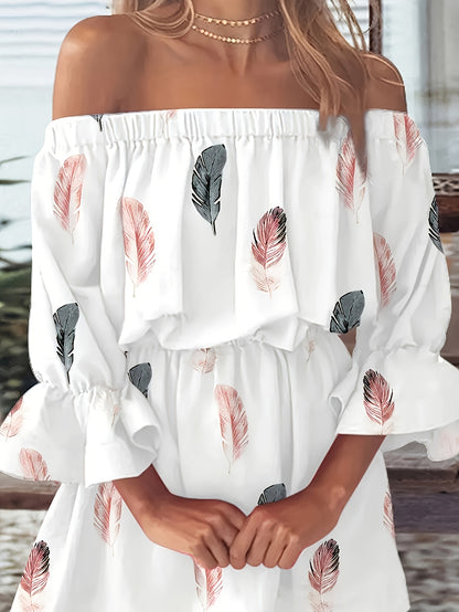 New Floral Dress for Women: Trendy Off-The-Shoulder Style for Autumn/Winter 2025 in European And American Fashion