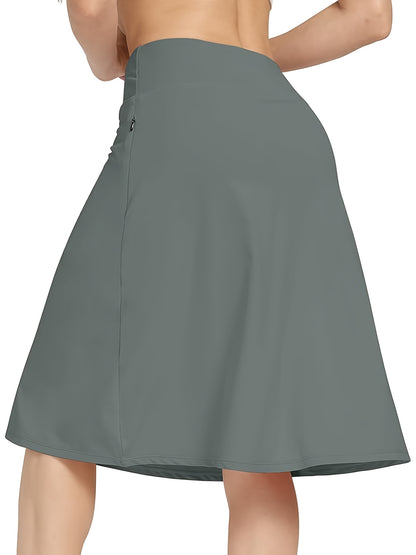 Scacto Women's Office-Ready Midi Skirt- Built-In Shorts, Hidden Drawstring, Zippered Pockets, Business Casual
