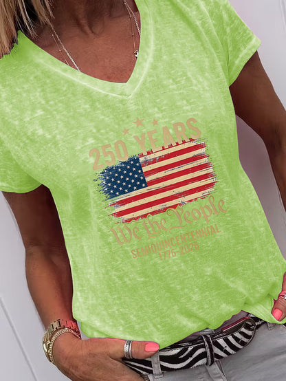 Casual American Flag Print TShirt, Perfect for Home, Outings, or as a Gift, Ideal for New Year, Valentine's Day, and More, 250 Years We the People 17762026