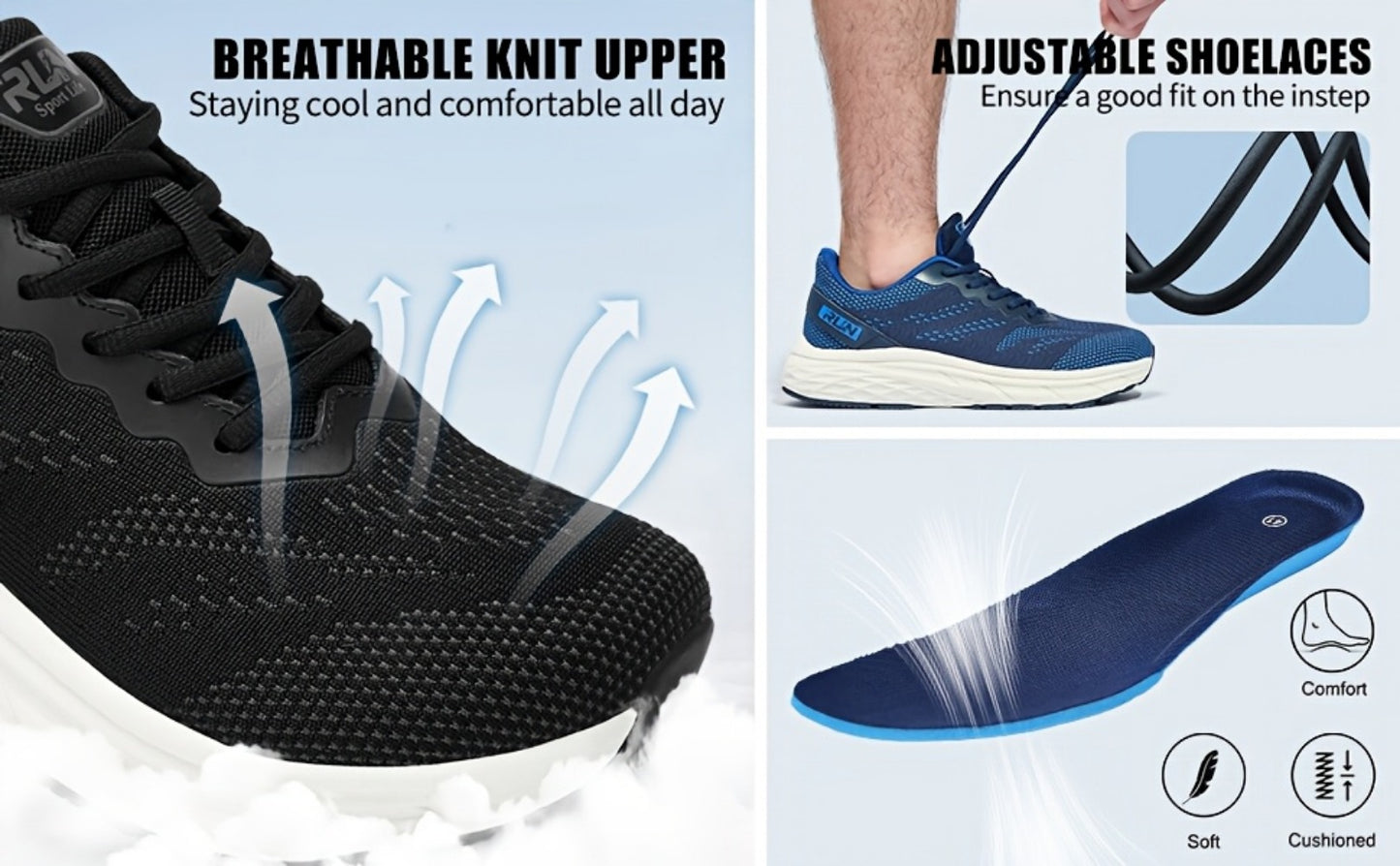 Men's Wide-Width Mesh Sneakers - Memory Foam Cushioned Insole
