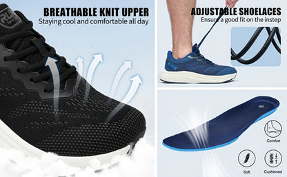 Men's Wide-Width Mesh Sneakers - Memory Foam Cushioned Insole