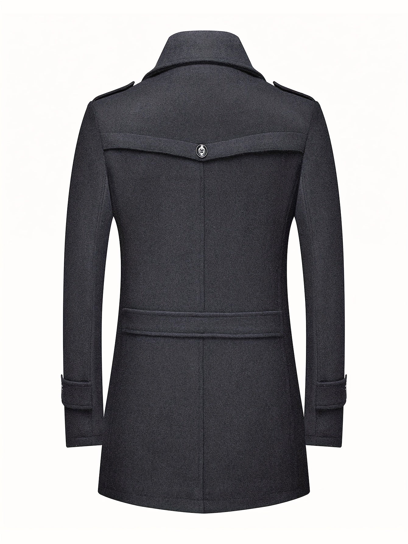 Men'S Wool Blend Coat with Detachable Soft Scarf Notched Collar Single Breasted Overcoat
