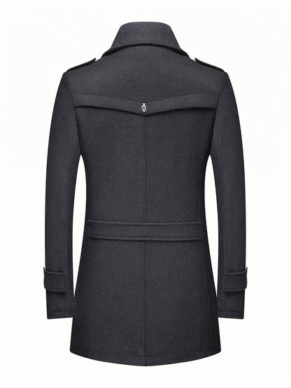 Men'S Wool Blend Coat with Detachable Soft Scarf Notched Collar Single Breasted Overcoat