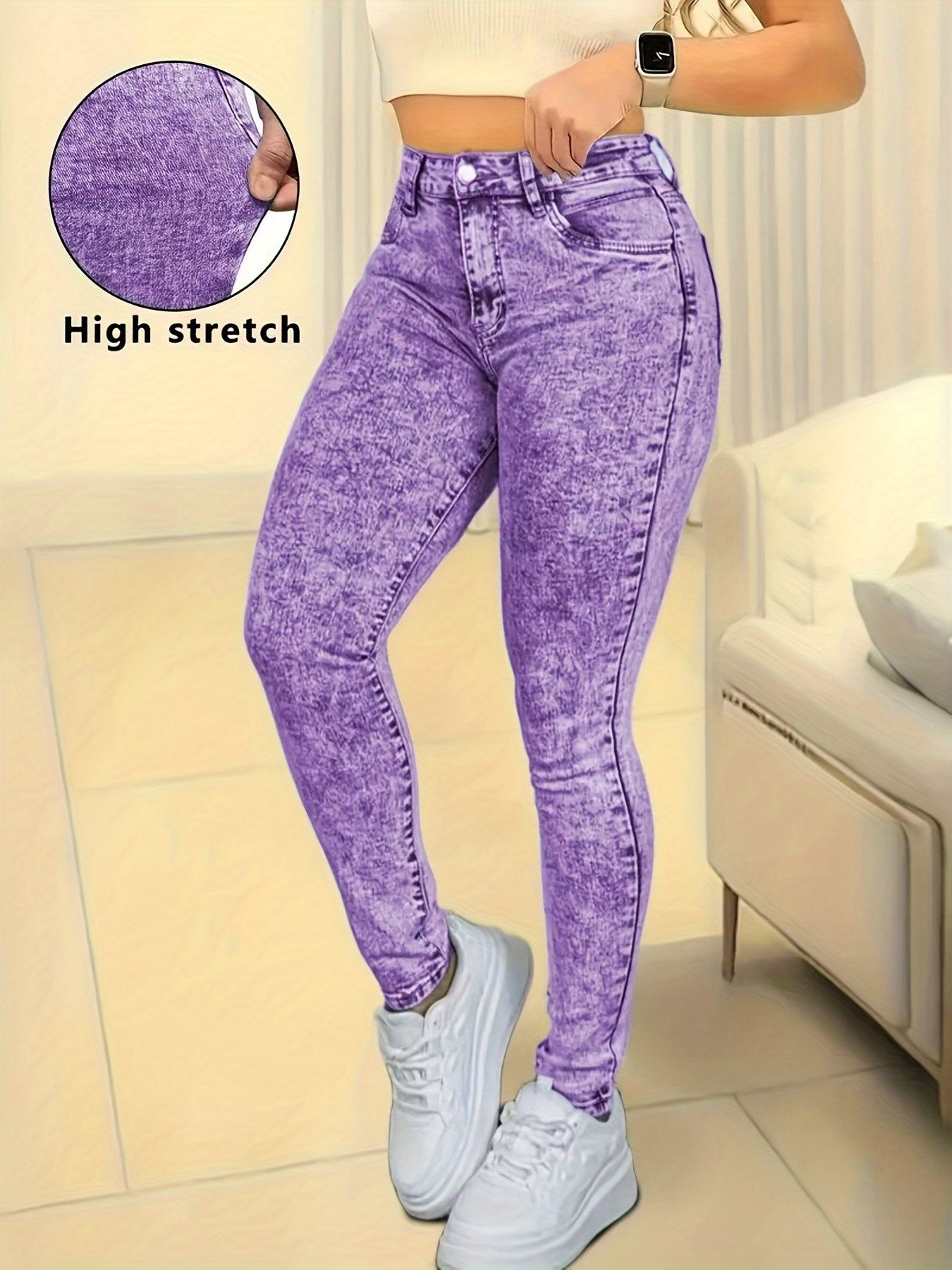 Fashionable And Trendy Women's High Elastic High Waist Slim Hip Lifting Nine-point Snowflake Jeans