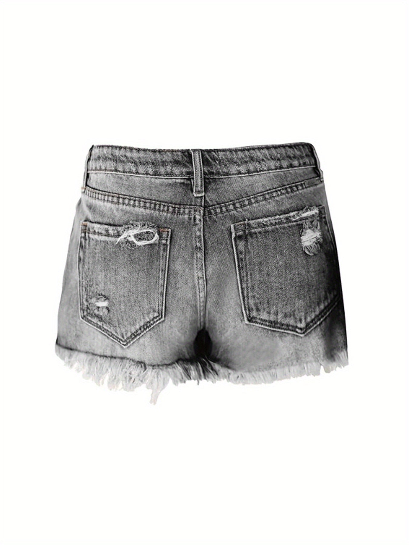 Women's Stretch Denim-Style Casual Shorts - Mid-Rise Straight-Leg Ripped Frayed Hem, 85% Polyester 15% Spandex, Machine Washable Summer Hot Pants