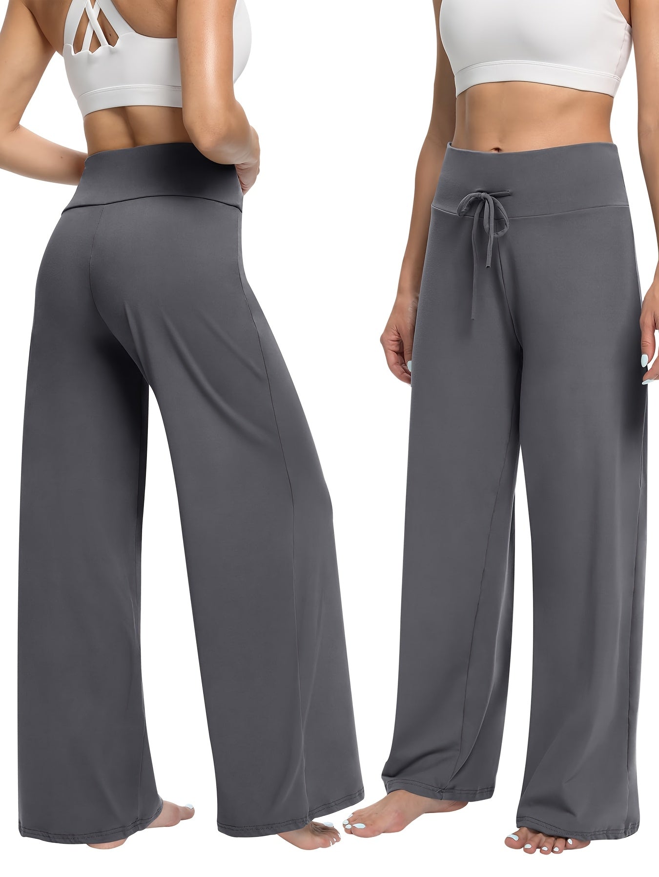 Soft Black Pajama Pants for Women, Wide Leg Comfy Casual Lounge Capri Pants 30''