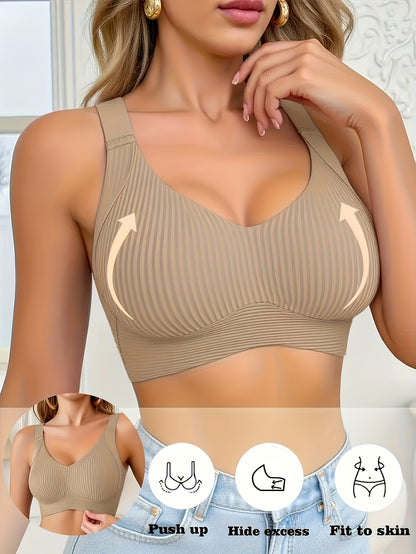 Plus-Size Wireless Women's Bra Suitable for Large Breasts - Full-Coverage Lift & Push-Up Underwire-Free Bust Enhancer with Adjustable Straps, Removable Pads, Seamless Smoothing Lingerie for Daily Wear & Special Occasions