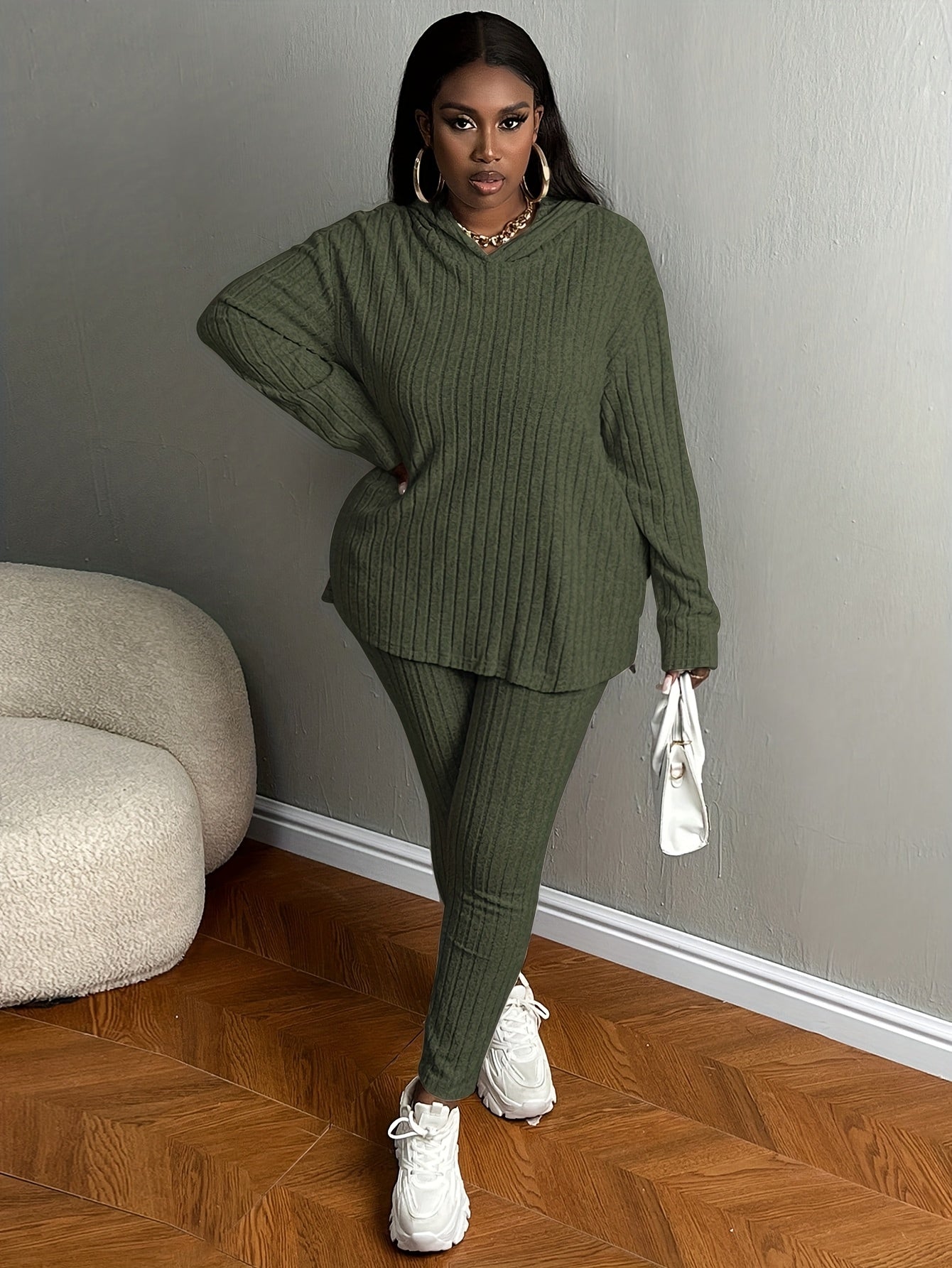 Plus Size, Women's Plus Size 2pcs Outfits Sweatsuits Sets Long Sleeve Hoodies Lounge Sets