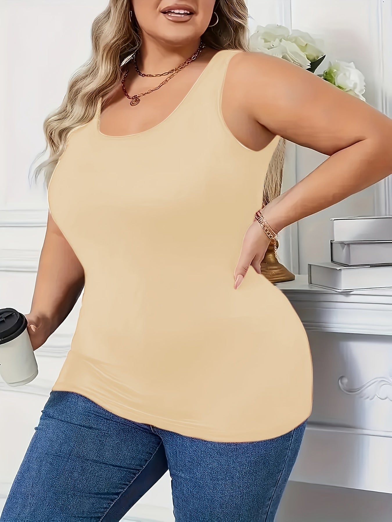 [Plus Size Tank Tops] 3pcs Women's Plus Size Solid Color Tank Tops - Breathable Stretch Fabric Base Layer Shirts, Opaque Non-Sheer Blouses Suitable for Casual, Home Wear & Layering, Year-Round Layering (Hand Washable, No Transparency)