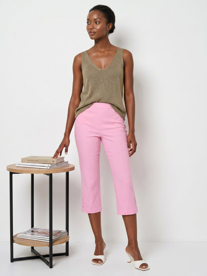 Women'S High-waisted Slim-fitting Capri Pants, Suitable For, Work And Daily Wear, With Pockets