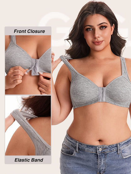 Women'S Front-Closure Vertical Stripe Wireless Push-Up Bra 5pcs Set Seamless Underwear, Adjustable Straps, Full Support Sports Bra White Fitness Apparel, Front-Closure Style Quick-Dry High-Stretch Breathable Fabric High-Support Women'S Bra Bundle