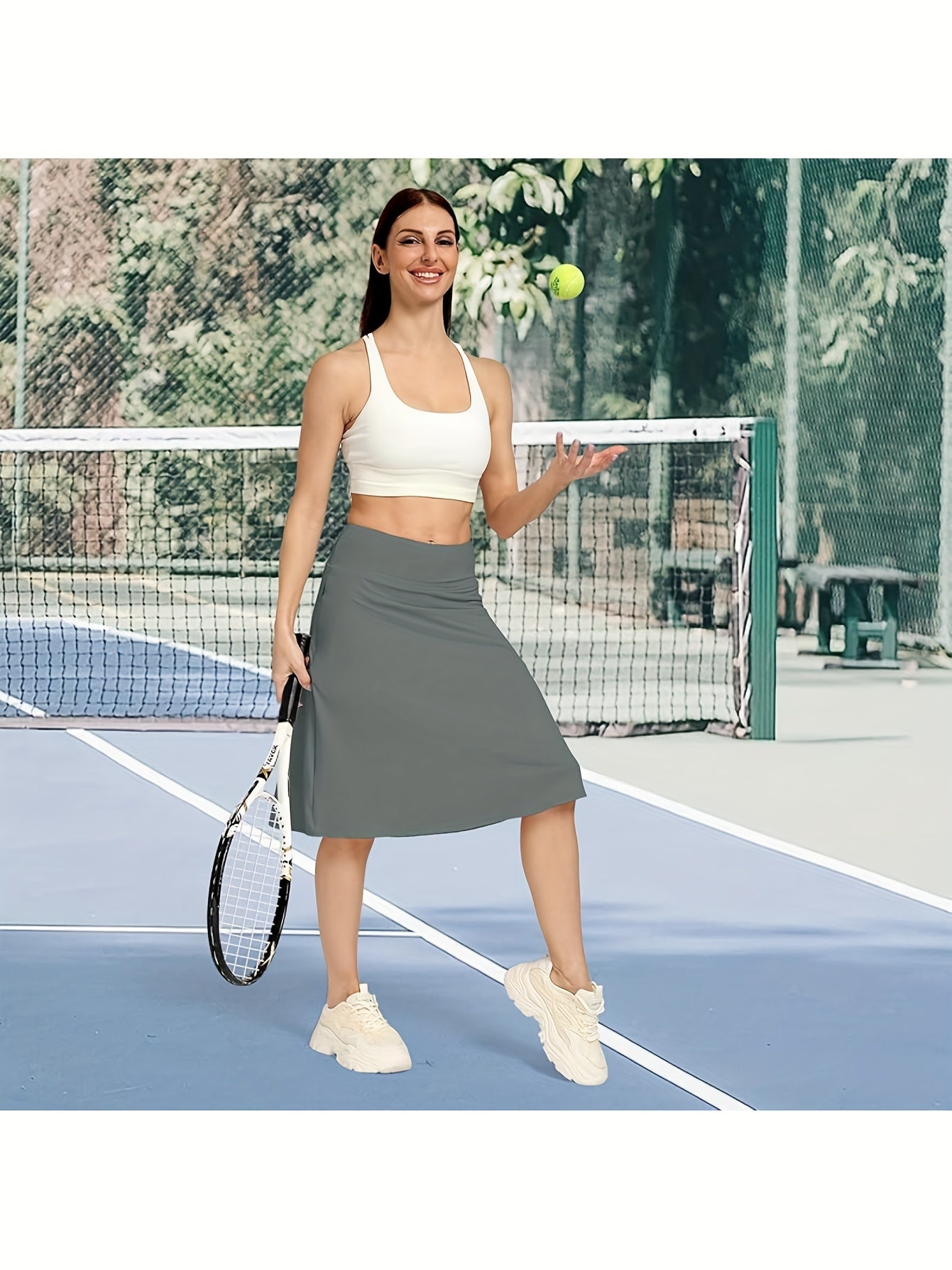 Scacto Women's Office-Ready Midi Skirt- Built-In Shorts, Hidden Drawstring, Zippered Pockets, Business Casual
