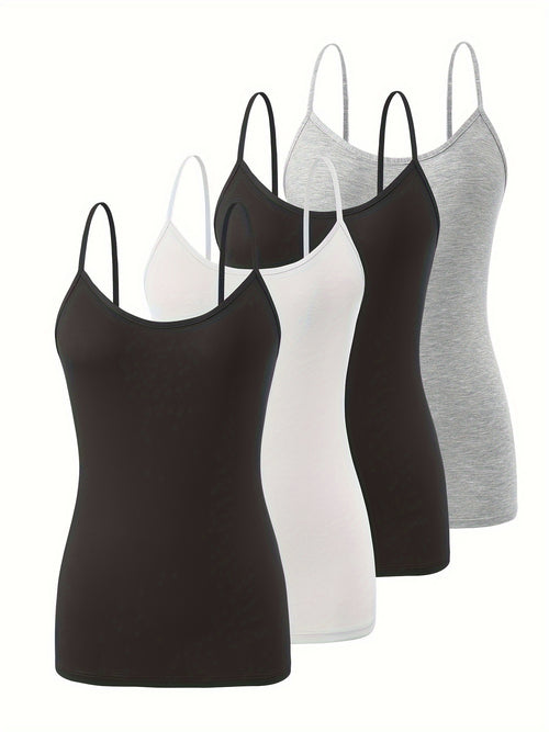 Vislivin 4-Pack Women'S Camisoles - Sleeveless Tops Without Built-In Bra - Comfortable Camisoles with Adjustable Straps - Essential Slim-Fit Tank Tops for Women - Basic Solid Color Yoga And Fitness Camisoles