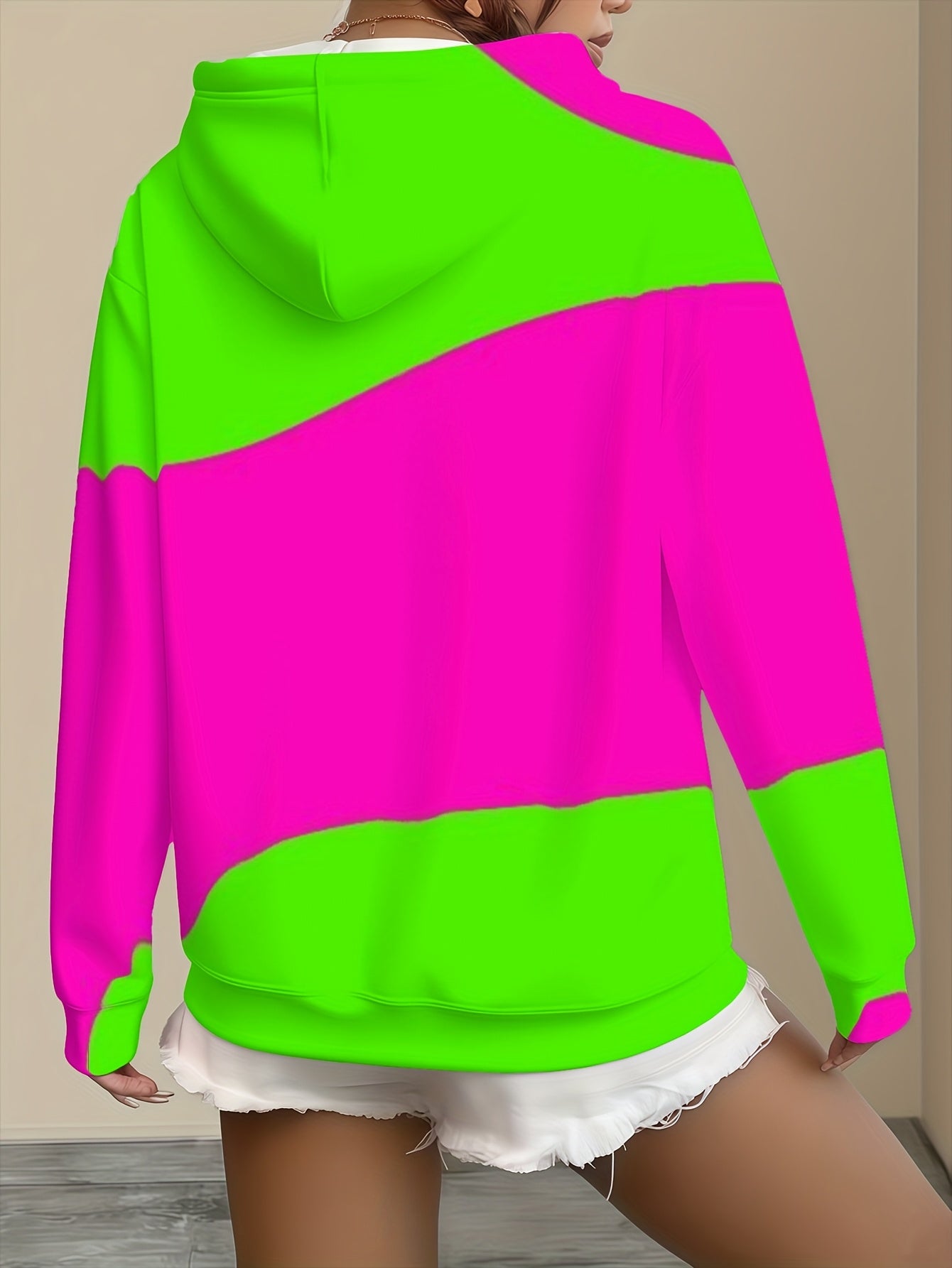 Women's Casual and Fashionable Sportswear, Long-sleeve Hooded Sweatshirt with 3D Digital Unique Pattern Printing, Slightly Stretchable Round Neck Top, Comfortable for All Seasons, Non-transparent Fabric, Machine Washable for Extra Convenience
