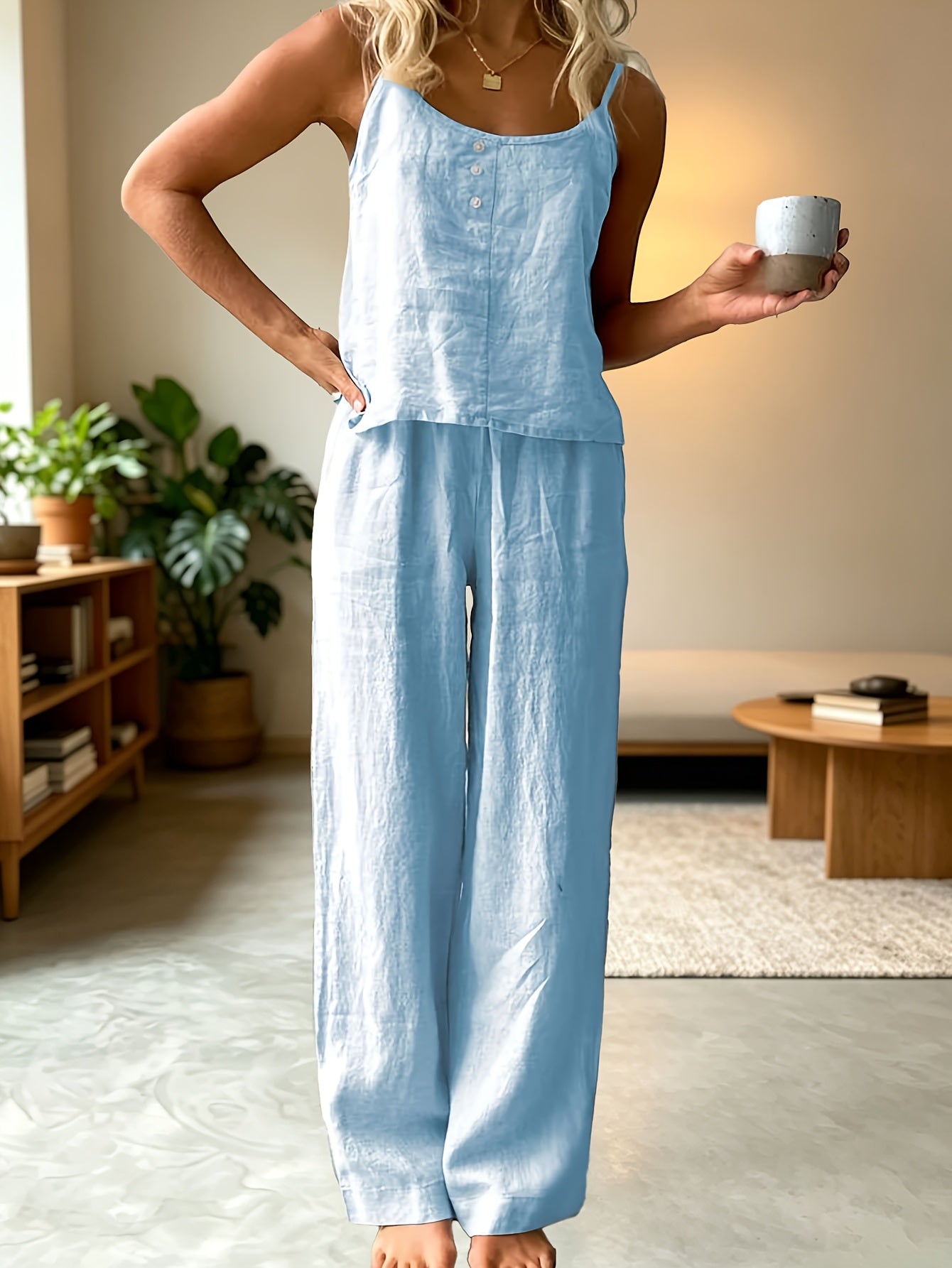 2pcs New Sleeveless Camisole Pants Two-piece Set, Loose And Fashionable Outerwear, Women's Fragrance Style