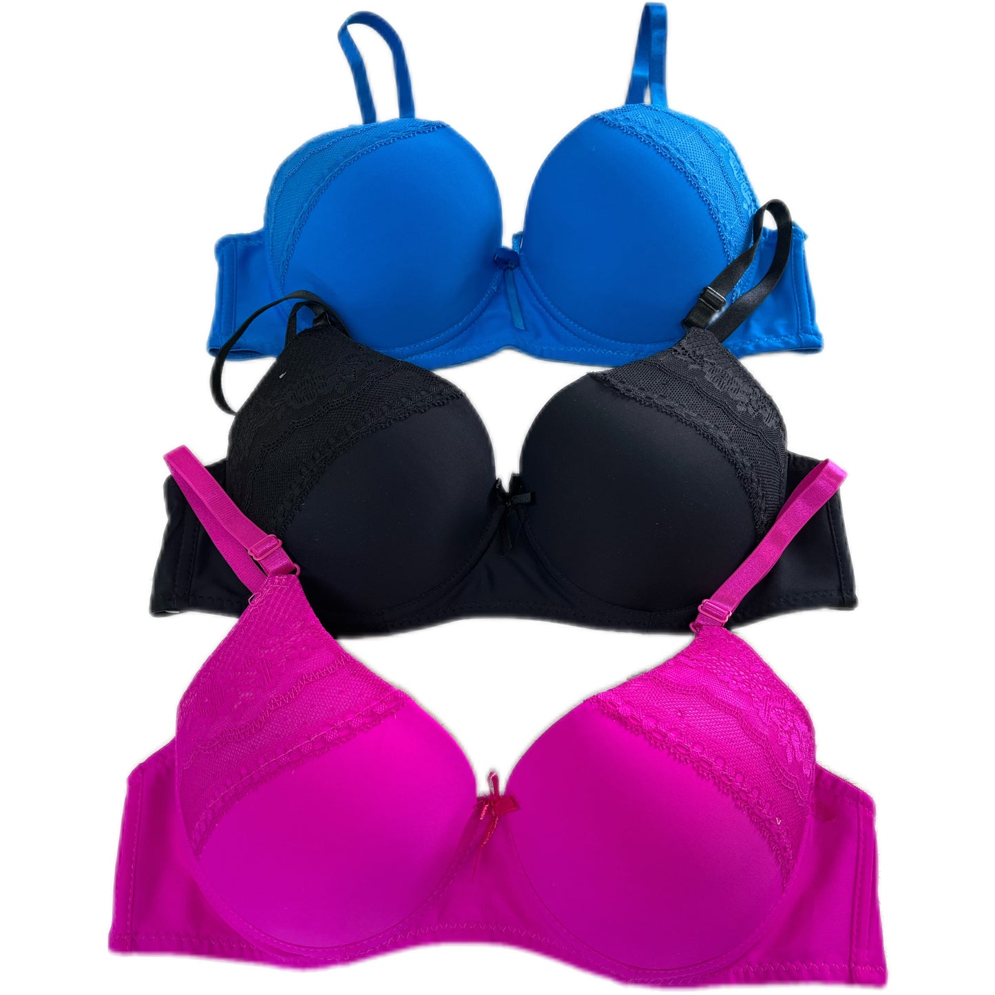{T2381} 6-pack of mixed color lace panel everyday bras with underwire support B.C.D.and DD Cup