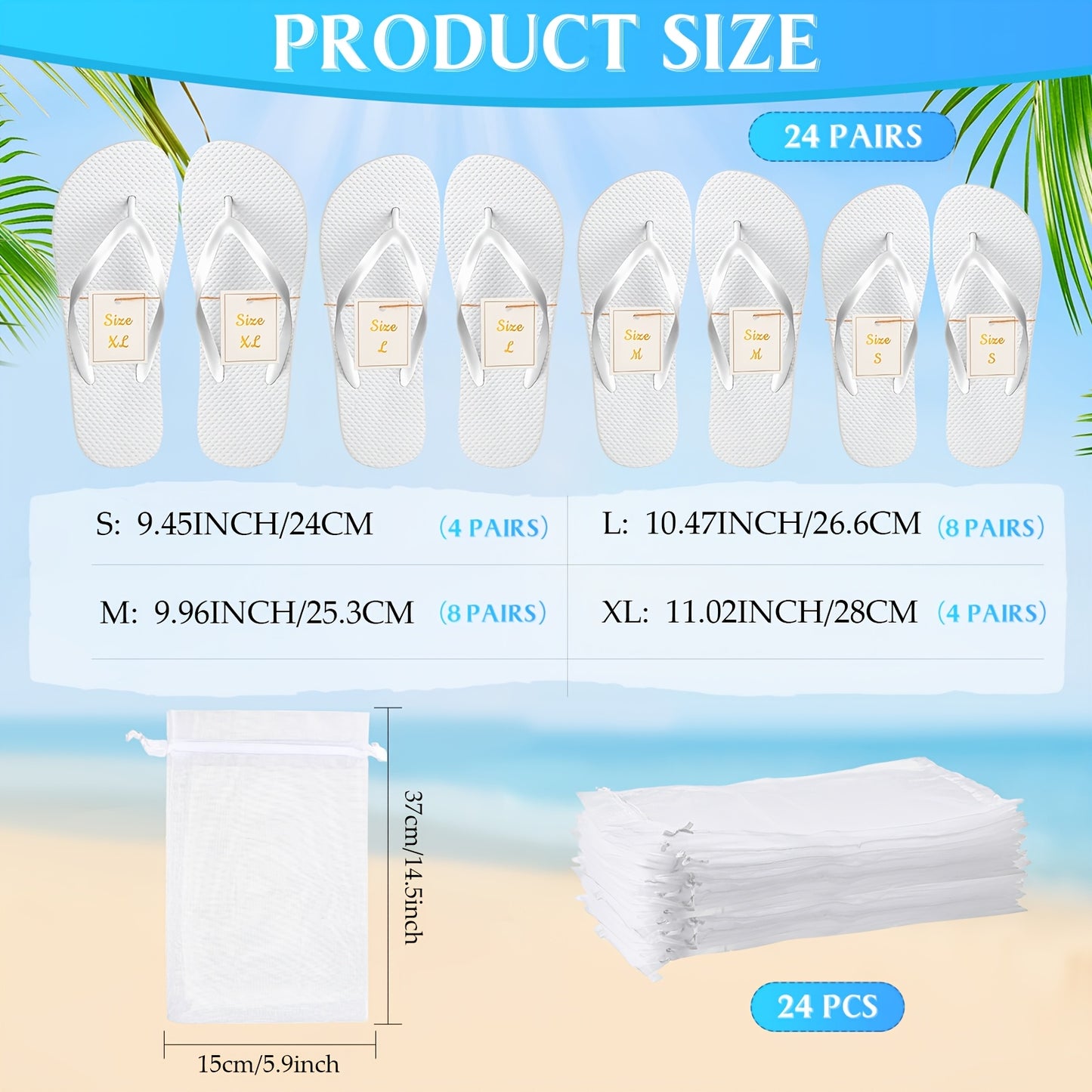 24 Pairs Flip Flops Bulk for Wedding Guest Slippers Wedding Flip Flops with Cards Bags for Wedding Pool Beach Party (White), Women Shoes