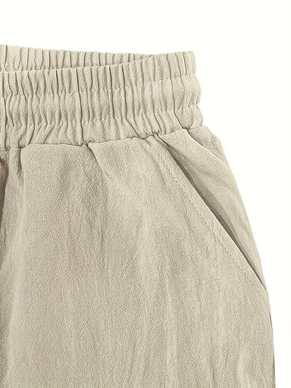 Men'S Spring/Summer Thin Breathable Casual Pants, Loose Fit, Solid Color, Drawstring Wide-Leg Trousers