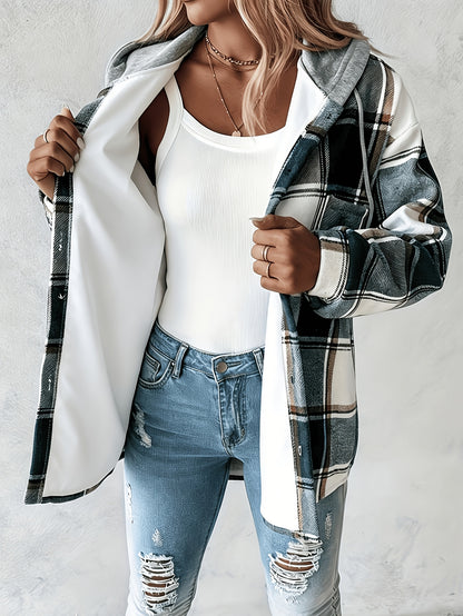 Summer Women'S Retro Checkered Hooded Jacket - Button Long Sleeve, Lightweight And Breathable Layered All Year Round Suitable for Casual And Daily Wear, Women'S Clothing Sportswear Women'S Top Suitable for Women'S Hot Wear