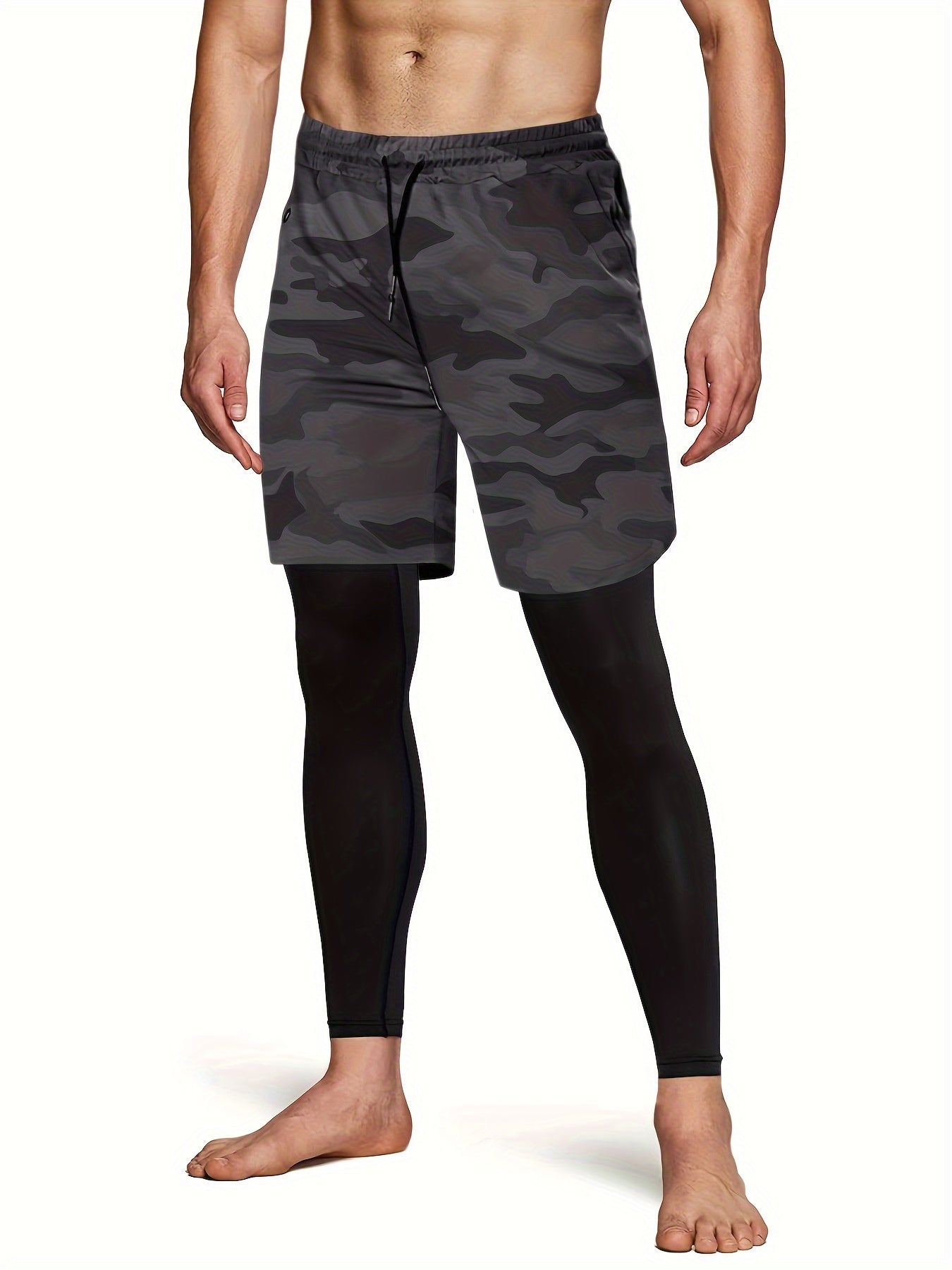 Compression Pants Men 2 in 1 Running Pants Workout Pants for Men Gym Tights with Towel Loop