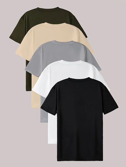 Five-Piece Collection, Made of 100%, Featuring Short-Sleeved T-Shirts in a Classic Solid Color, Suitable for Both Men And Women