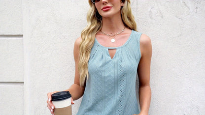 Women's Two-Piece Summer Tank Top Set - Sleeveless Eyelet Embroidery, Loose Fit, Business Casual Tops for Work & Everyday Wear[Women's Two-Piece Summer Tank
