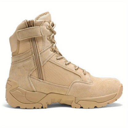 Men'S Wide Tactical Work Boots Side Zipper Motorcycle Boots Ankle Support, Slip-Resistant Soles For Motorcycle Outdoor Activities, Durable, Comfortable