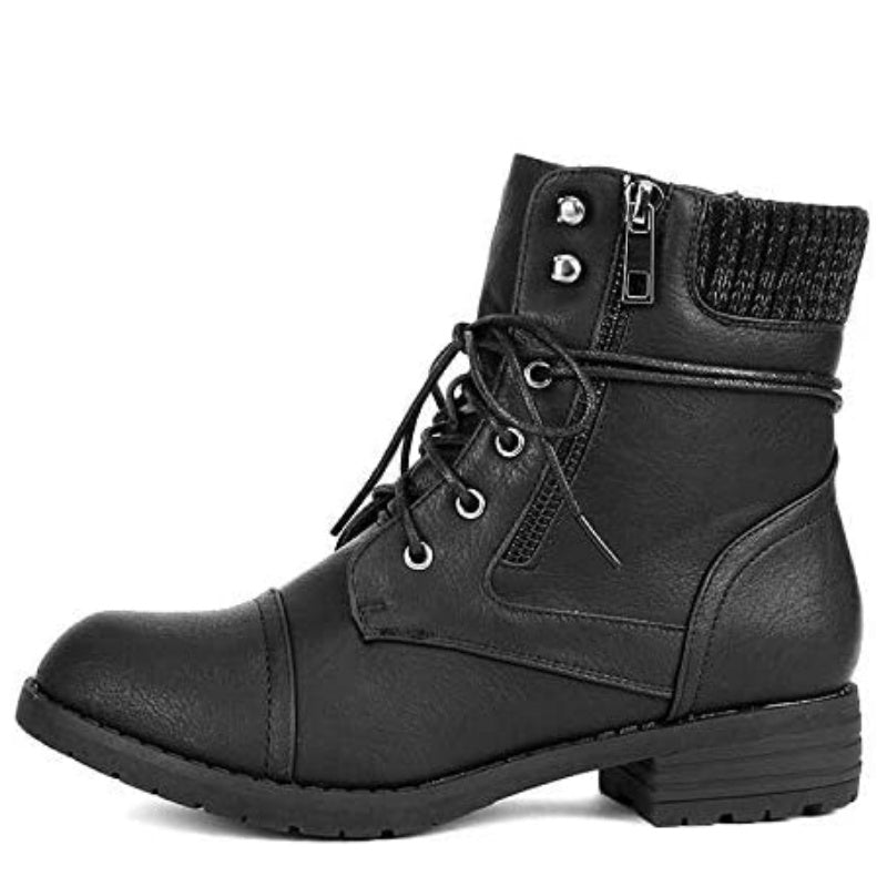 Women's Lace Up Combat boots Winter Warm Ankle Booties Short Boot