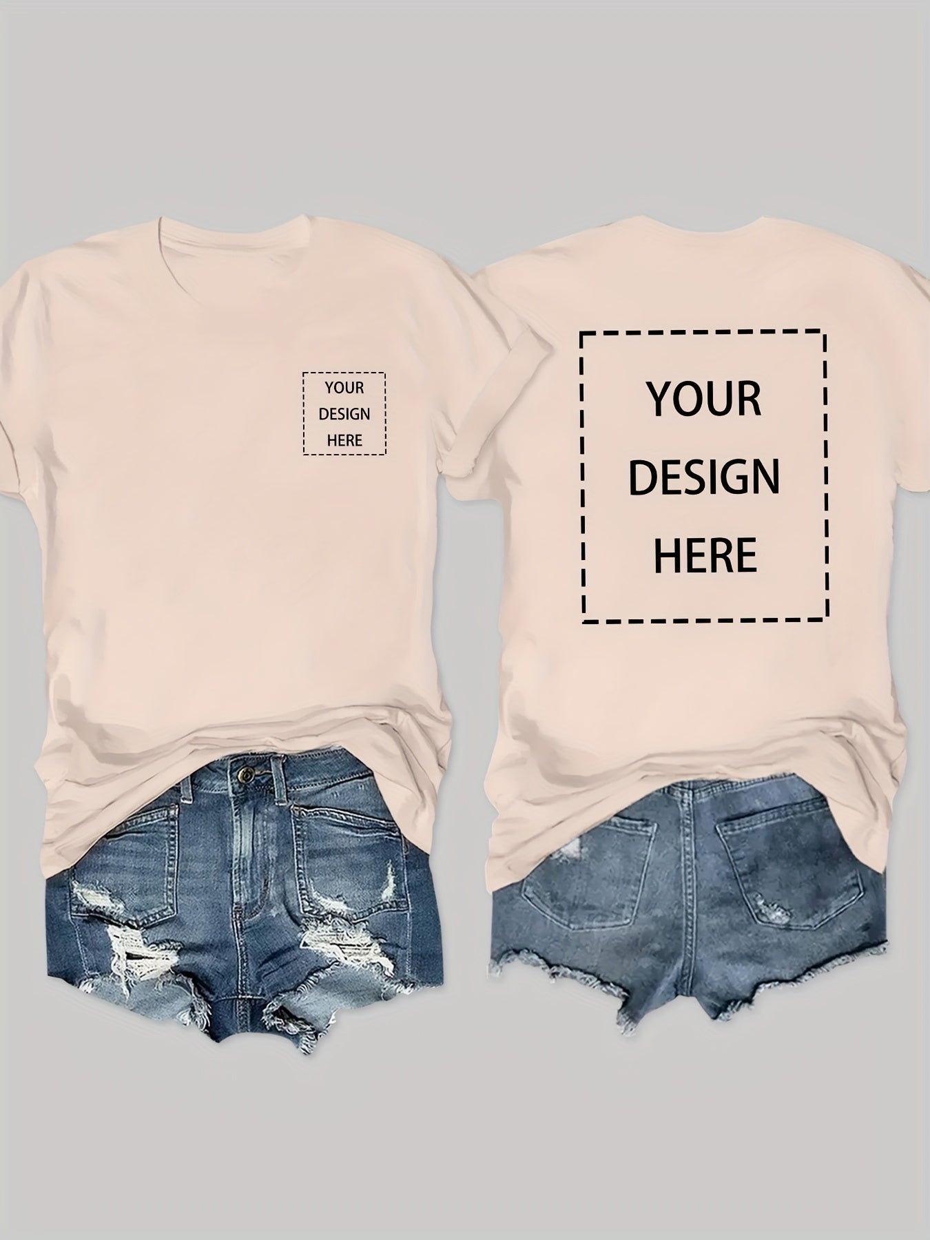 Customizable Women'S Geometric Print Crew Neck Short Sleeve T-Shirt - Soft Pink Casual Elegant Top, Machine Washable Comfort Fit, Personalized Design, Perfect for Spring/Summer/Fall, Casual Wear|Casual Style|Medium Stretch Fabric