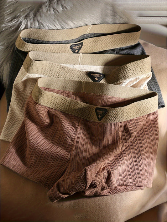 4pcs Men'S Breathable Boxer Briefs-Comfortable Fit, Stretch Fabric, Geometric Pattern, Multiple Colors (Beige, Gray, Brown, Dark Brown), Perfect for Running And Casual Wear, Sports Underwear | Exquisite Design | Smooth Texture Fabric