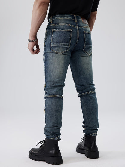 Men's Slim Fit Jeans - Vintage Wash Patchwork