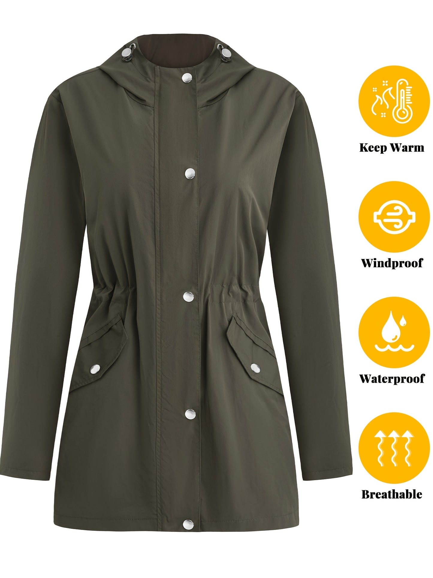 Women'S Lightweight Raincoat - Breathable Windbreaker Jacket With Adjustable Hood, Stylish Trench Coat For Outdoor & Work, Machine Washable, X-Shape Design
