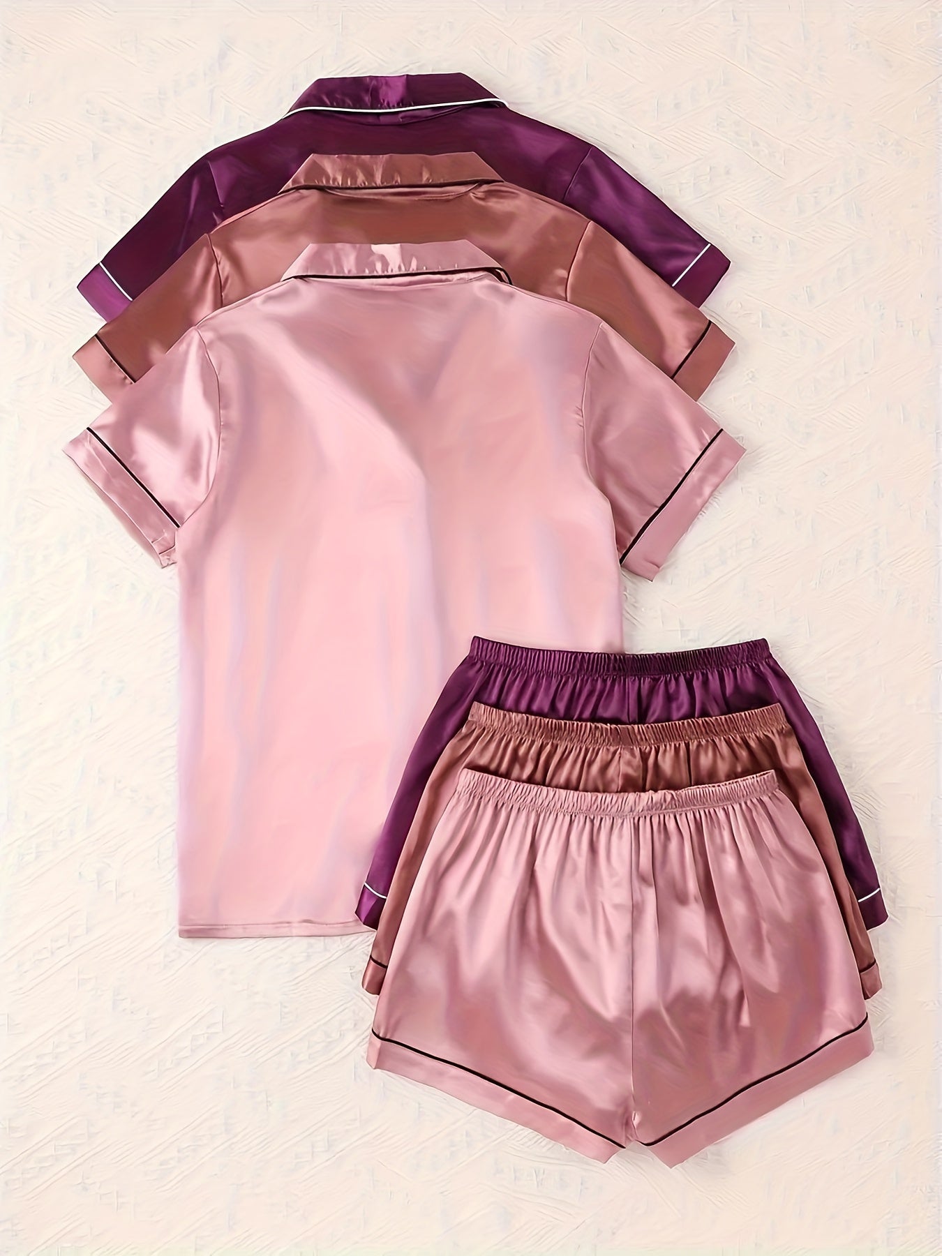 Women's Coffee + Purple + Pink Satin Short-Sleeve Shorts - product view 2