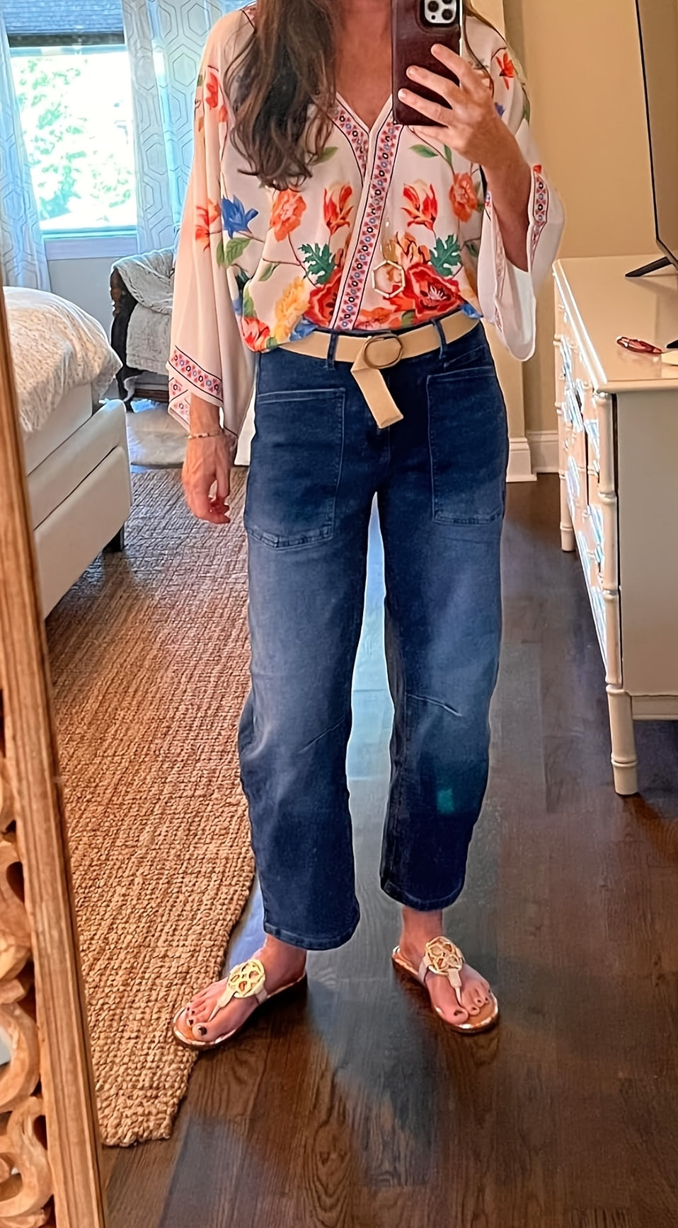 1pc Women'S High- Waisted Baggy Boyfriend Jeans, Vintage Wash Patchwork Pants, Loose Fit Tapered Trousers with Roll- Up Cuffs, Trendy Streetwear Ankle- Length Bottoms Casual Daily Outfits, Comfortable Relaxed Fit Jeans Spring