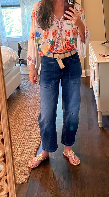 1pc Women'S High- Waisted Baggy Boyfriend Jeans, Vintage Wash Patchwork Pants, Loose Fit Tapered Trousers with Roll- Up Cuffs, Trendy Streetwear Ankle- Length Bottoms Casual Daily Outfits, Comfortable Relaxed Fit Jeans Spring
