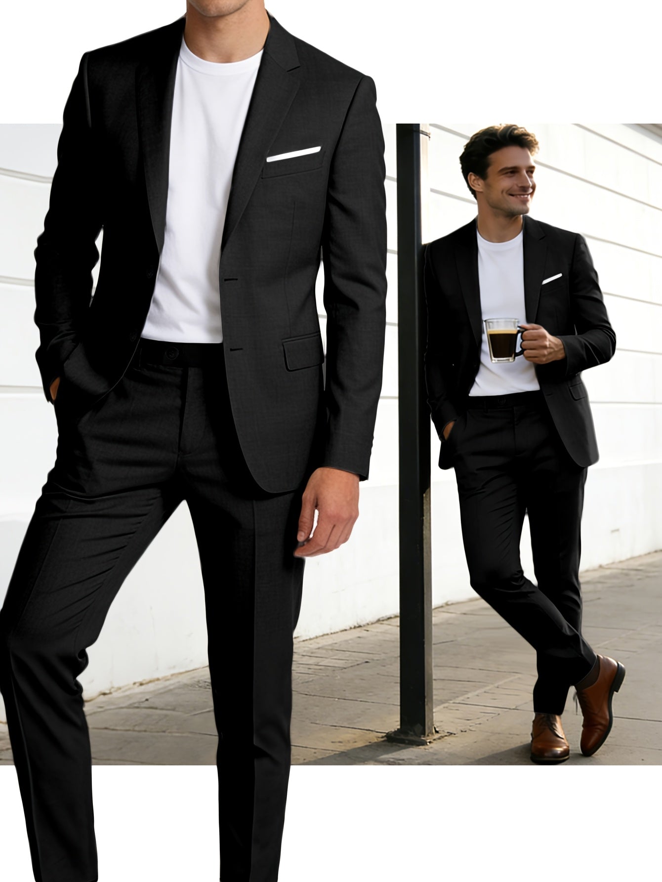 Men's Suits for Men, Trajes Para Hombres Elegantes - Solid Color Serge Blazer Pants Set, Slim Fit Modern Men's 2pcs Suit for Business, Formal & Graduation Events