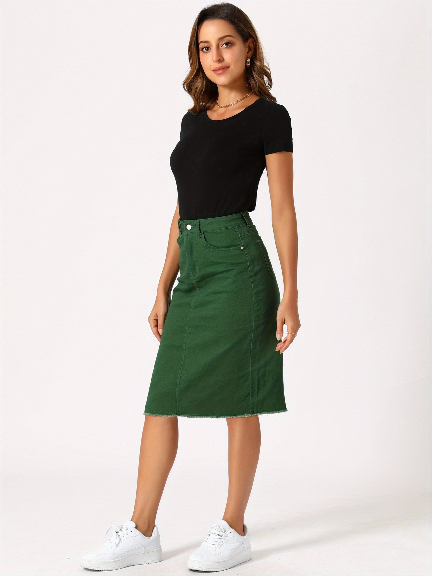 Women's Casual Jean Skirt High Waist Back Slit Stretch Denim Skirts