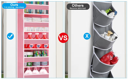 Over Door Hanging Organizer, No Tilt Closet Organizer for Diaper Kids Shoes Over Door Storage Organizer with 6 Large Capacity Pockets for Essentials Nursery Bedroom Bathroom