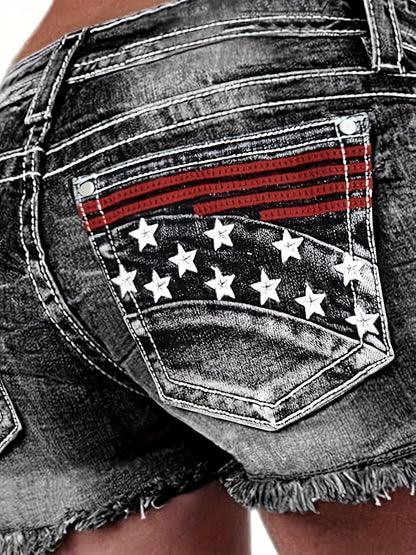 [HME]Flag- Fashionable Stretch Denim Shorts, A Must-have Item for Summer. Simple, Versatile, Fashionable And Elegant. Mid-to-high Waist Design for A Hip-lifting Effect. Two Colors to Choose From. Summer Women's Hot Pants