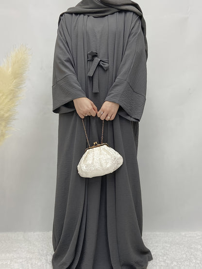 Muslim Lady 2pcs Abaya Set Eid Abaya Inner+open Abaya With Pocket
