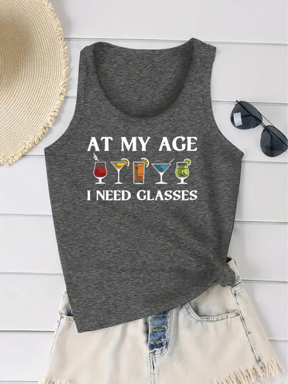 Sleeveless Vests for Women Featuring Trendy Prints of Letters And Beverage Cups, Perfect for Spring And Summer