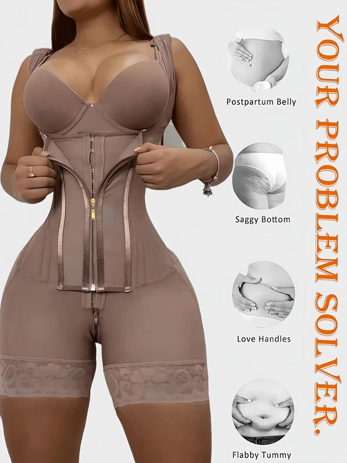 Women's Shapewear Front Button Abdominal Zipper Post Surgical Abdominal Control Full Body Shaping Legs Crotch Zipper Hip Lifter