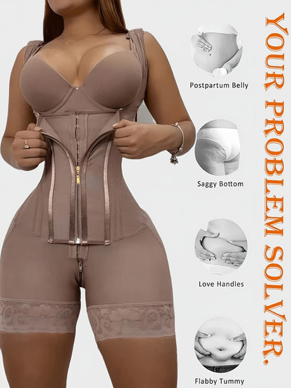 Women's Shapewear Front Button Abdominal Zipper Post Surgical Abdominal Control Full Body Shaping Legs Crotch Zipper Hip Lifter